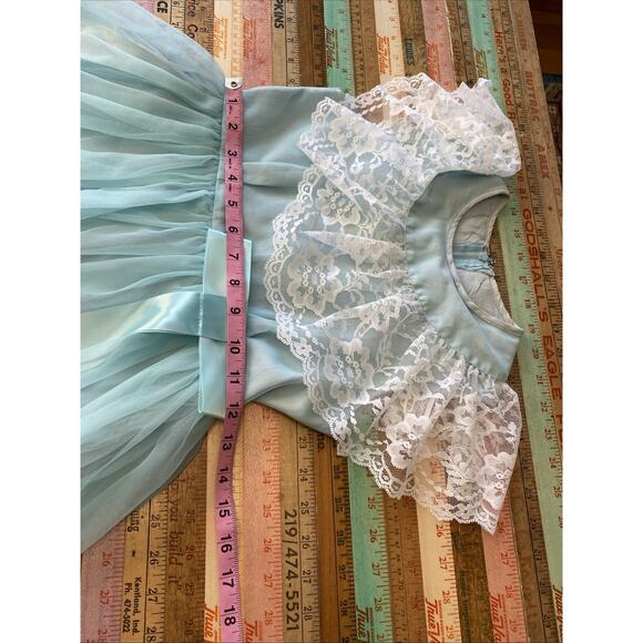 Vintage Girls 8 JC Penny Blue Lace Maxi Dress Long Gown USA Retro - Picture 14 of 15